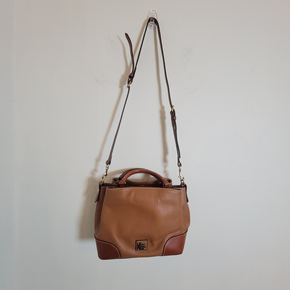 Dooney & Bourke Pebble Grain Leather Satchel Bag Caramel Brown Crossbody Handbag - Picture 4 of 16